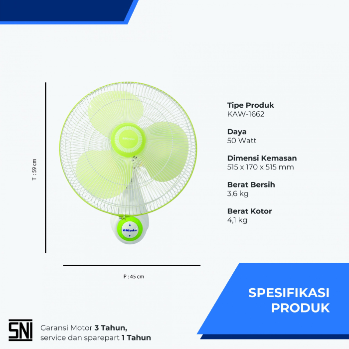 Miyako Wall Fan 16 inch - KAW1662